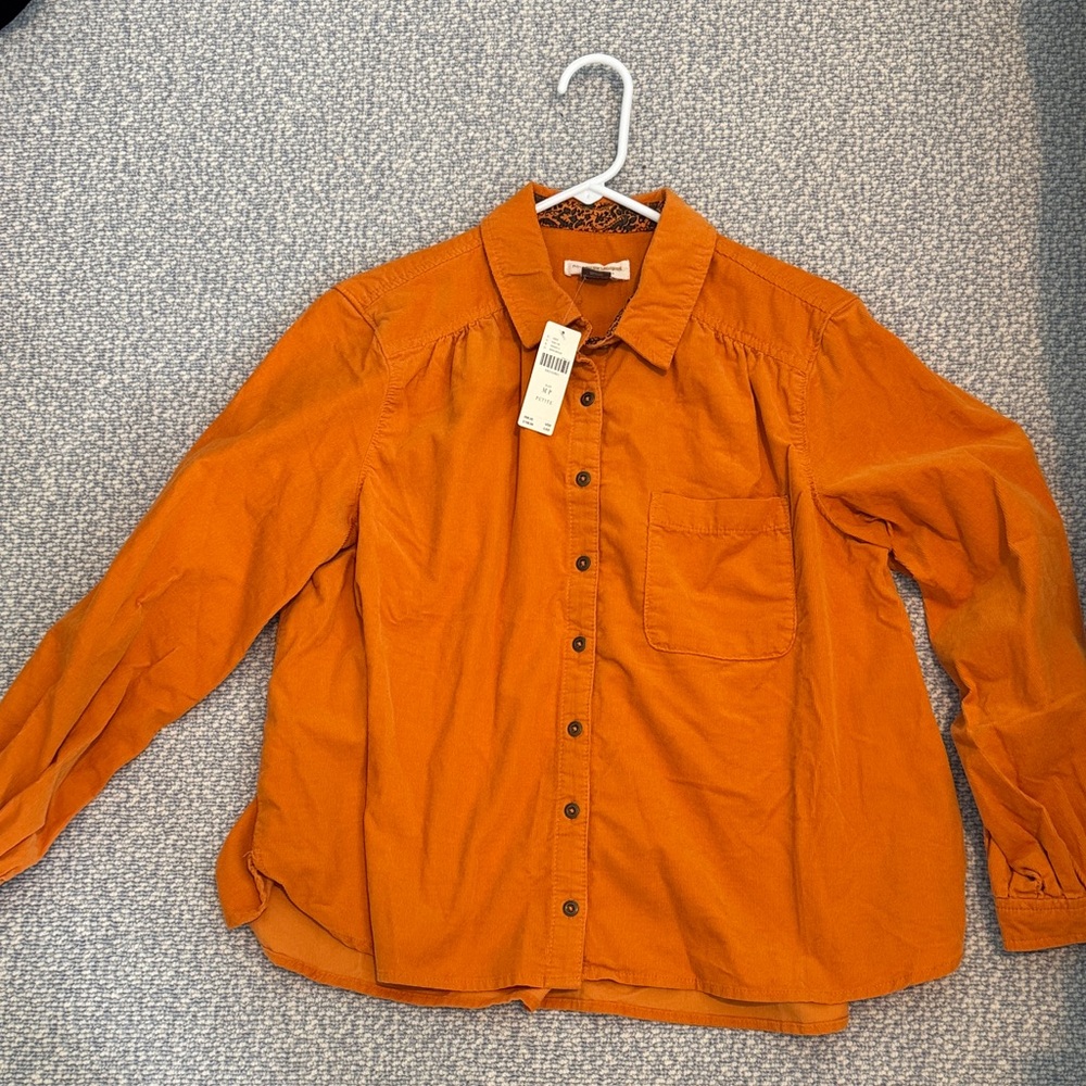 Anthropologie Vibrant Orange Corduroy Shirt